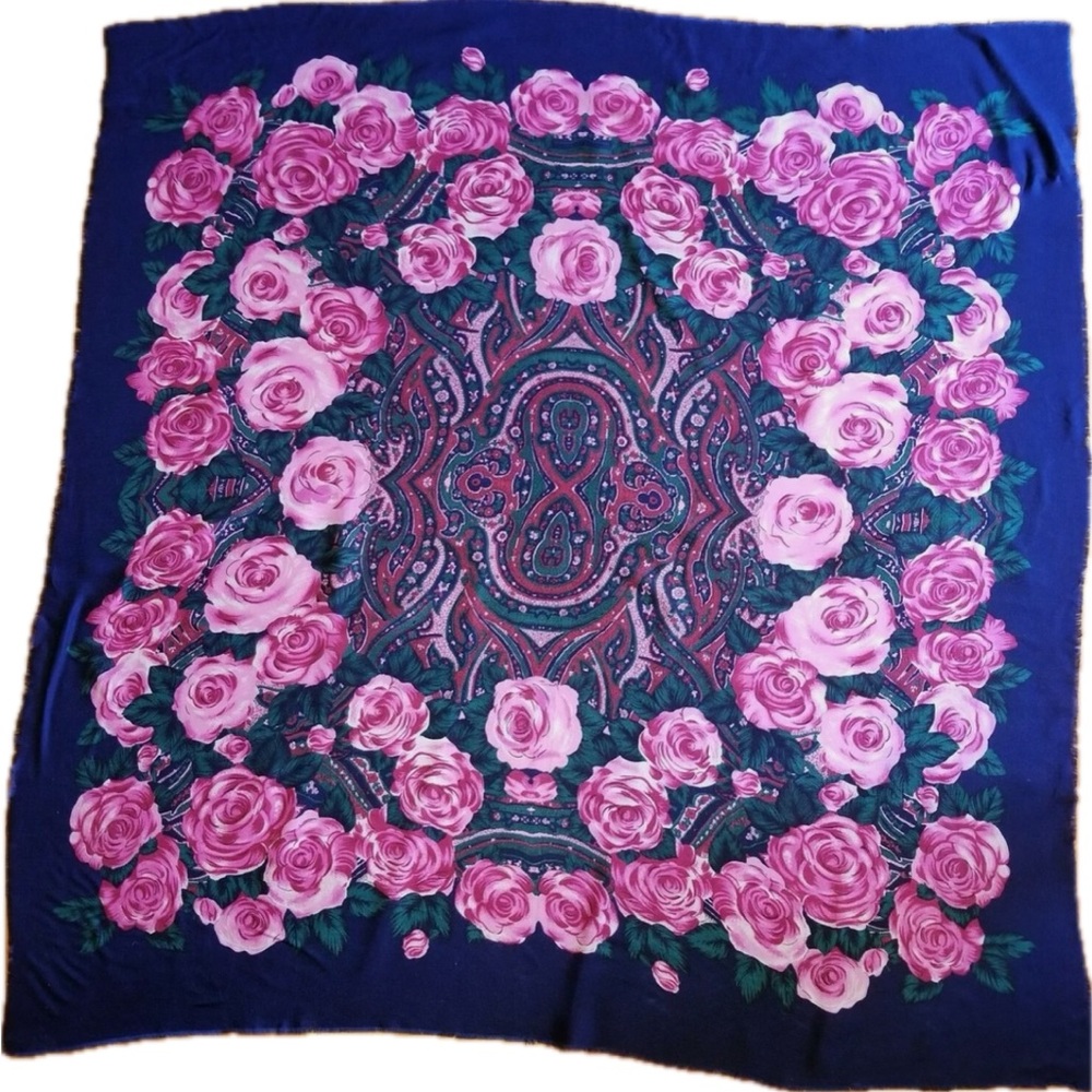 Berkshire Blue and Pink Floral Scarf Wrap